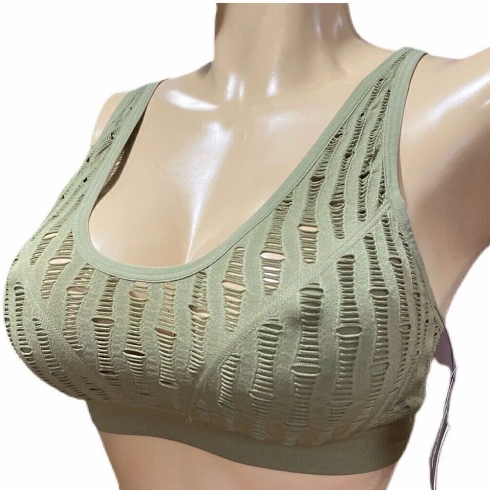 Victoria’s Secret Seamless Comfort Sexy Unlined Mesh strappy sport bra Olive L